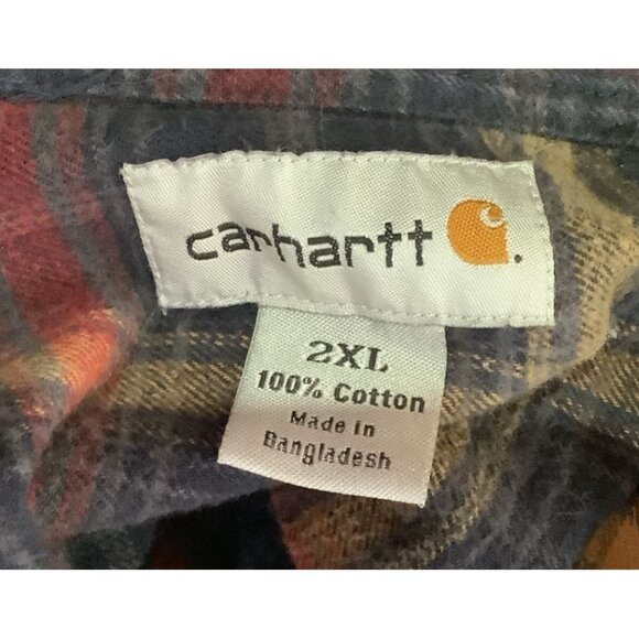 Carhartt Mens 2XL Plaid Flannel Button-Up Shirt 100% Cotton Long Sleeve - Picture 6 of 8